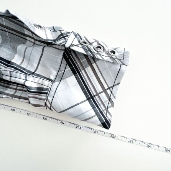 Panhandle Slim Mens Western Snap Up Shirt Long Sleeve Plaid Black White Large - Picture 7 of 7